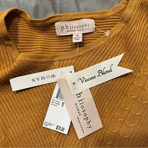 NWT Philosophy Woman Mustard Dolman Sleeve Pullover Sweater Size 1X - Picture 5 of 7
